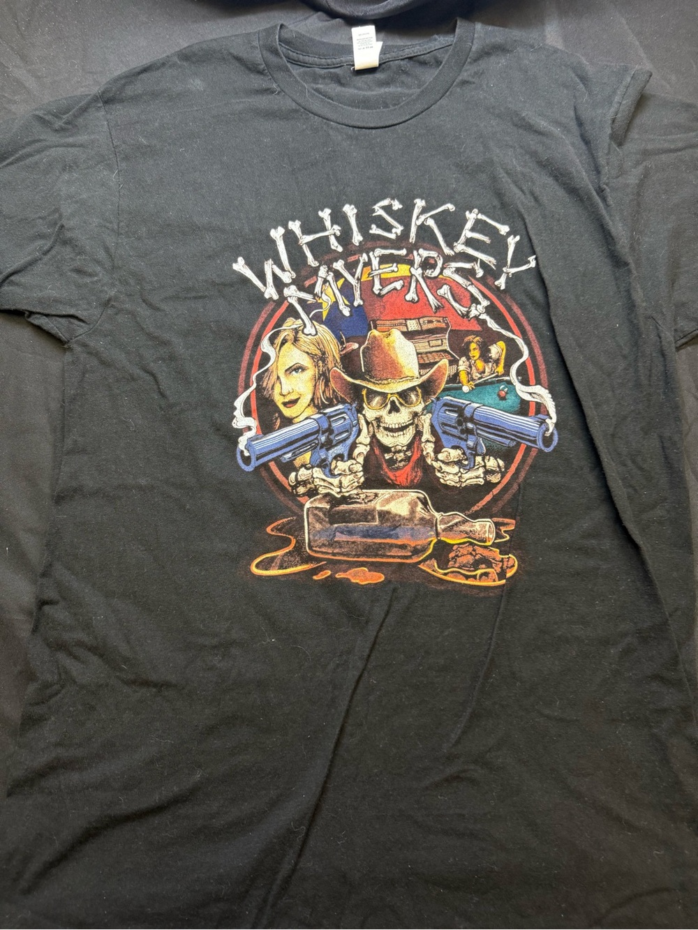 Whiskey Myers (L) Tultex Black Graphic Tee with Multicolor Western Skull Print